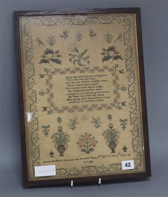 A 19th century sampler 40 x 29.5cm excl. frame